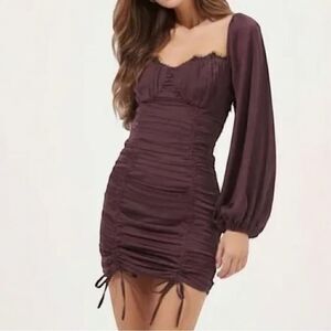 NWT ASTR THE LABEL Mardi Long Sleeve Ruched Dress Lace Size Medium